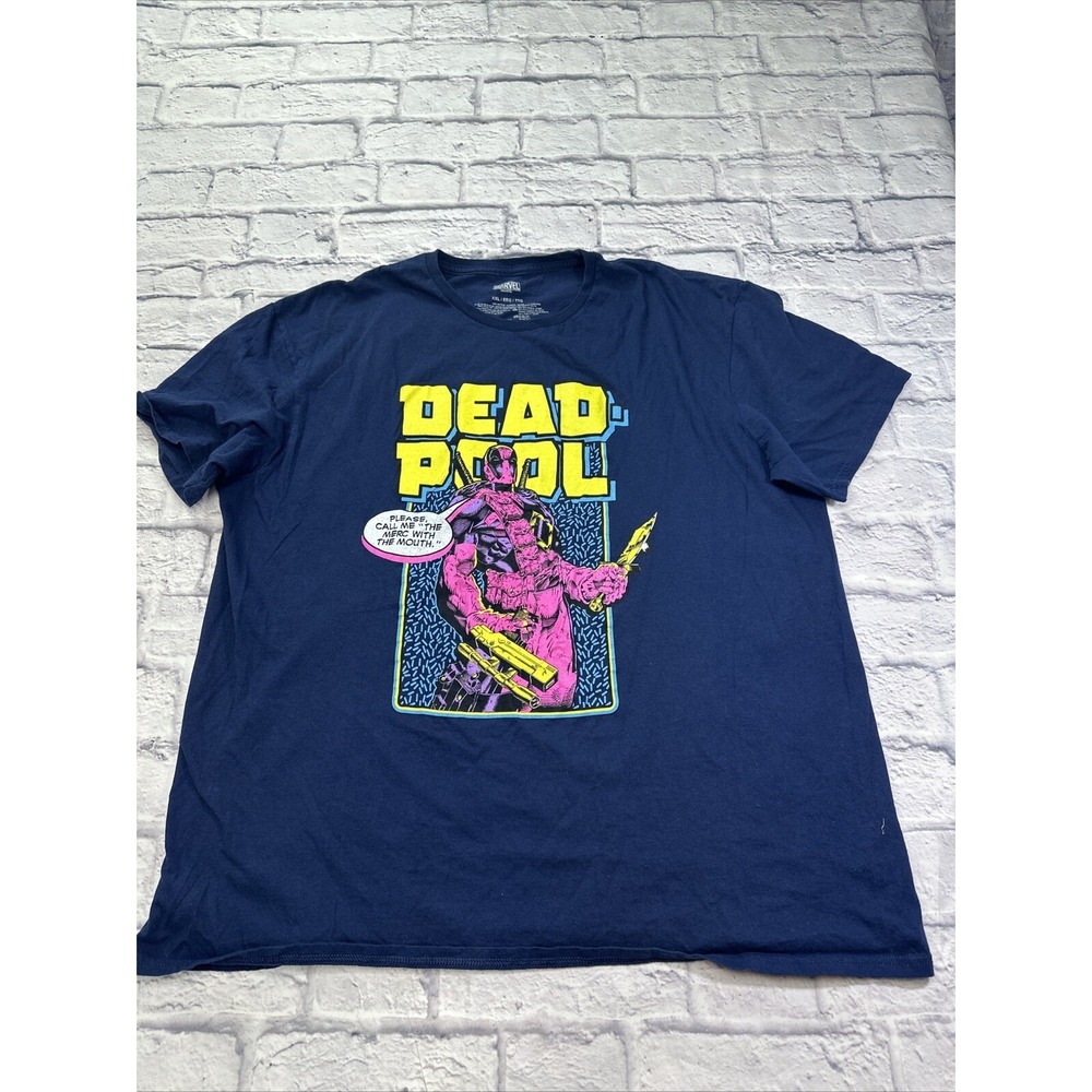 Marvel Deadpool Merc with the Mouth Navy Blue Graphic T-Shirt Mens XXL Comic Art
